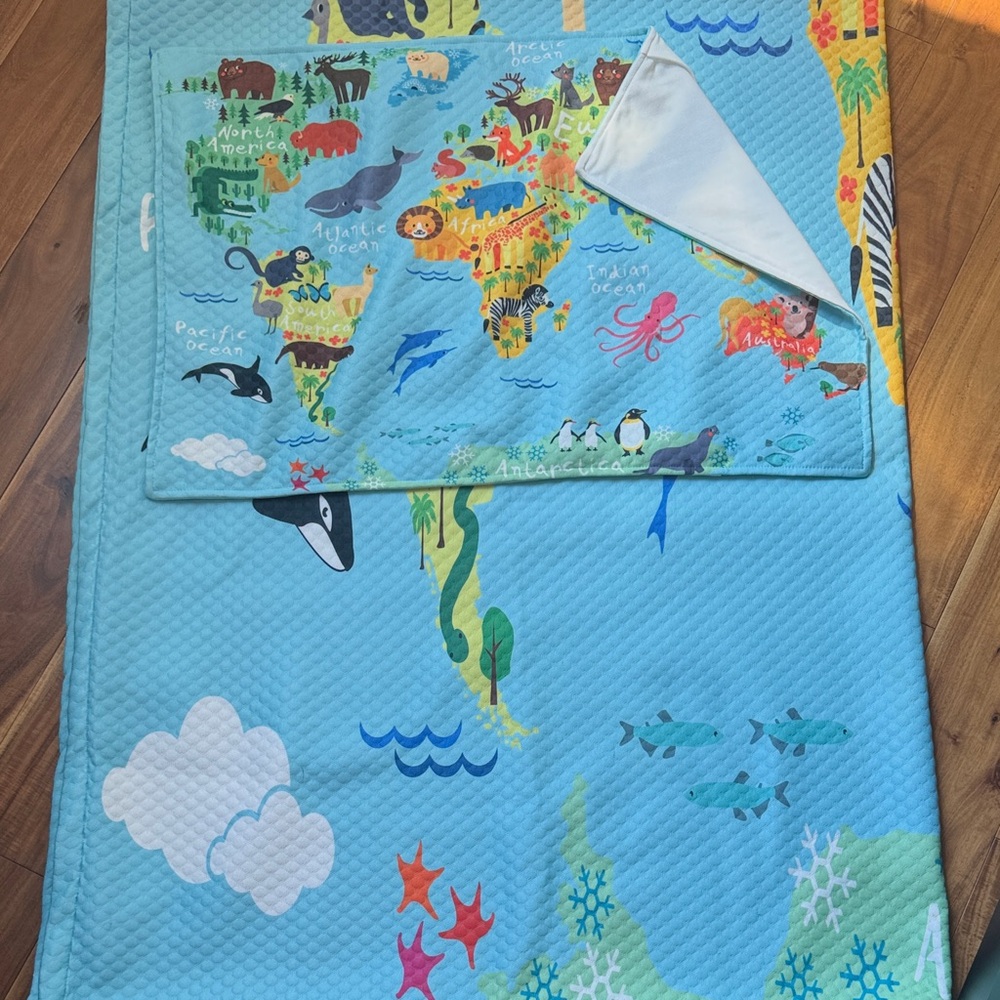 Colorful World Map Twin Sized Quilt & Pillowcase